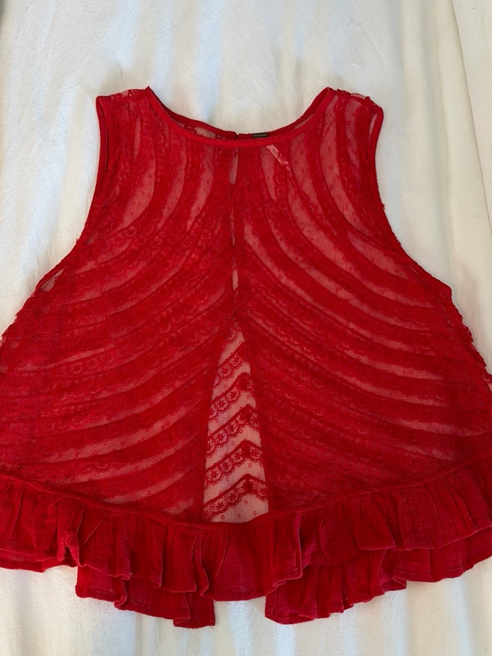 Free People Red Sheer Lace Ruffle Camisole